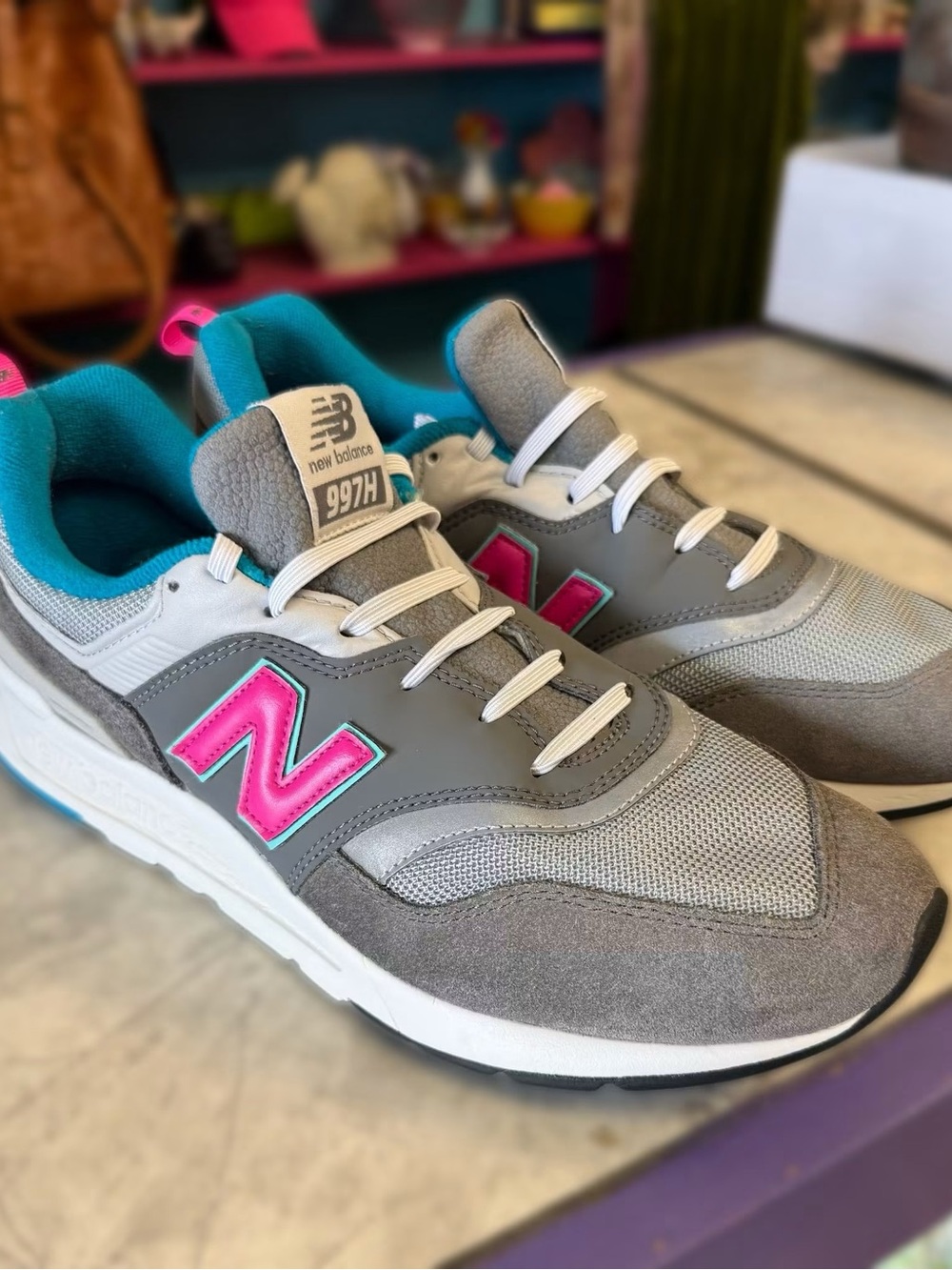 New Balance Mens Gray Sneakers with Pink and Teal Accents New without Tags